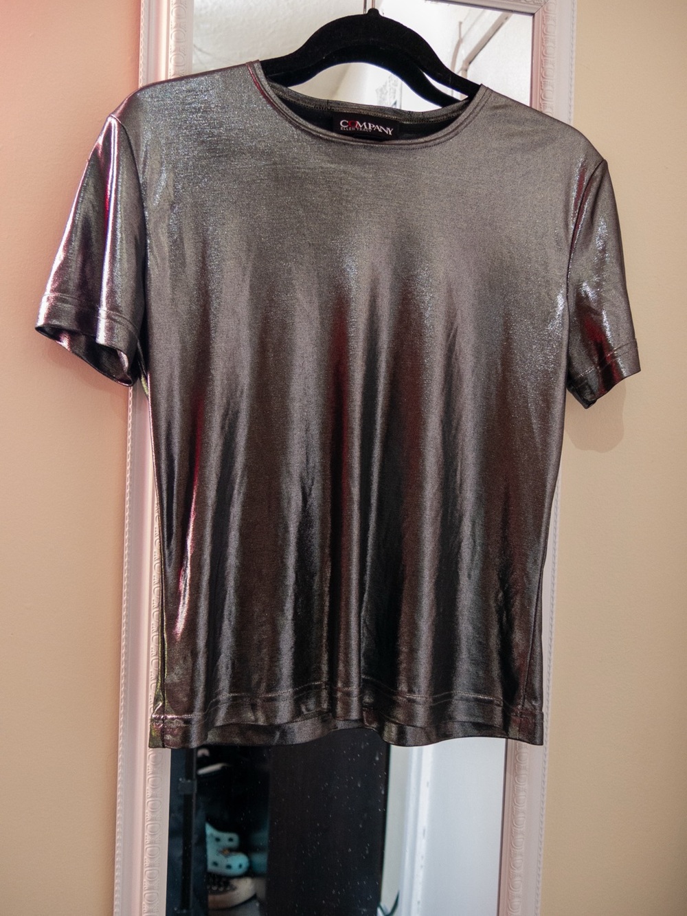 Metallic Black Short Sleeve Top